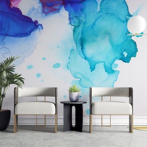 Sea Water Wallpaper / Blue White Wallpaper / Wall Decor / Abstract Wallpaper /  Peel & Stick Wallpaper / Removable Wallpaper