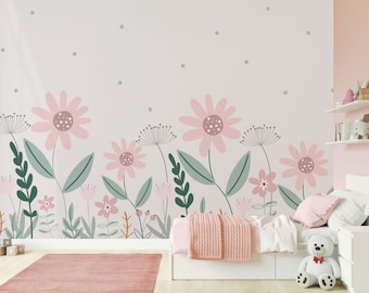 Garden Flowers Wallpaper / Floral Wallpaper / Wallpaper for Kids Room / Adhesive Wallpaper / Wall Decor / Removable Wallpaper