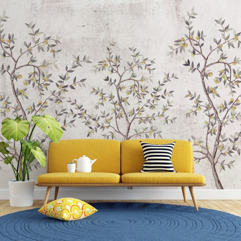 Lemon Tree Peel and Stick Wallpaper | Floral Removable Wall Mural - Etsy