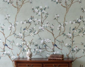 Floral Wallpaper Birds Removable Peel And Stick Vintage Wall Double Roll