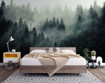 Foggy Forest Landscape Wallpaper / Realistic Wallpaper / Nature Wallpaper /  Adhesive Wallpaper / Peel & Stick Wallpaper / Removable