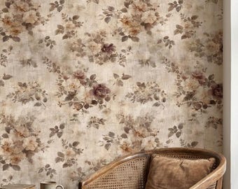 Bloemenbehang Traditioneel verwijderbaar Peel-and-Stick muur met textuur, dubbele rol