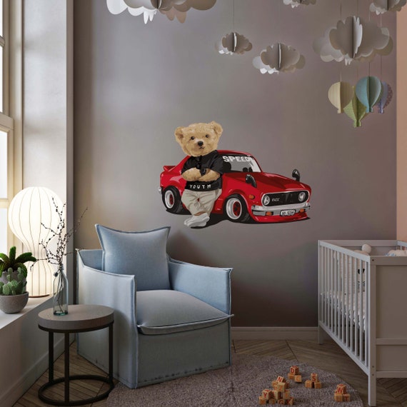 Sticker mural enfant voiture avec animaux (*‿*)