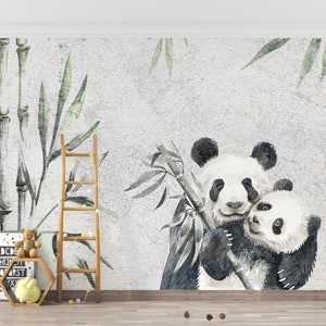 Panda Wallpaper / Bamboo Trees Wallpaper / Watercolor Wallpaper / Adhesive Wallpaper / Peel & Stick Wallpaper / Wall Decoration / Removable