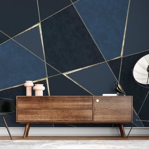 Carta da parati staccabile e adesiva con forme geometriche casuali di colore scuro / Carta da parati geometrica / Murale di lusso / Carta da parati di sfondo