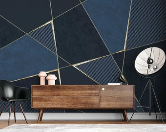 Carta da parati staccabile e adesiva con forme geometriche casuali di colore scuro / Carta da parati geometrica / Murale di lusso / Carta da parati di sfondo