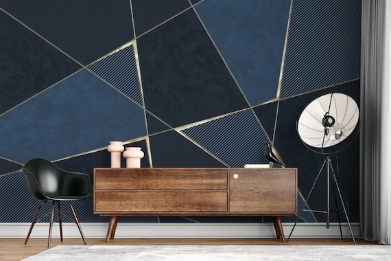 Dark Colored Random Geometric Shapes Peel and Stick Wallpaper / Geometric  Wallpaper / Luxury Wall Mural / Background Wallpaper