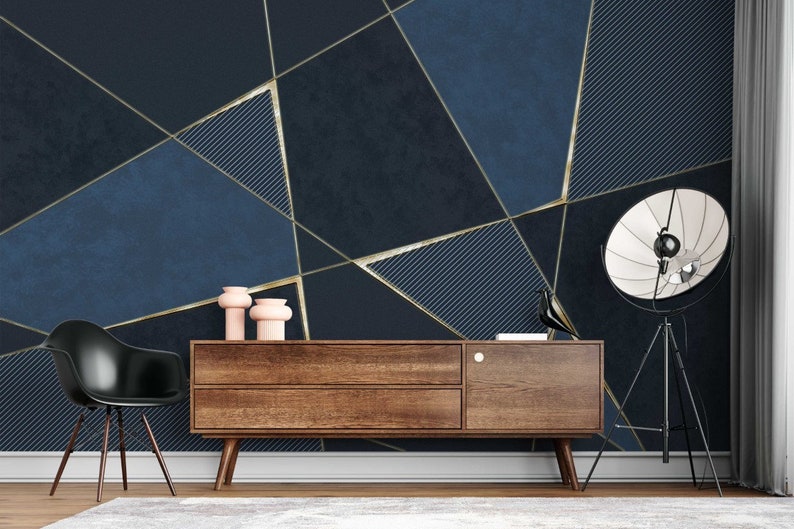 Dark Colored Random Geometric Shapes Peel and Stick Wallpaper ...