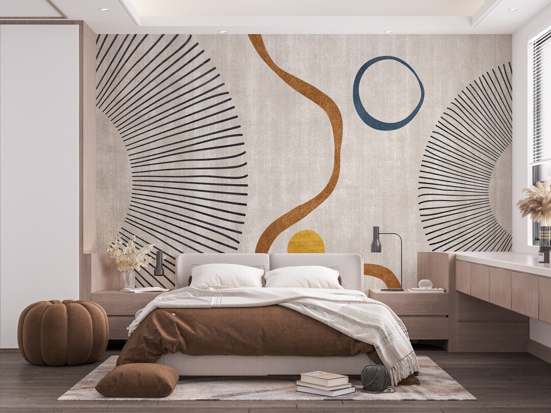 Boho Peel and Stick Wallpaper Geometric Lines Wall Mural Etsy