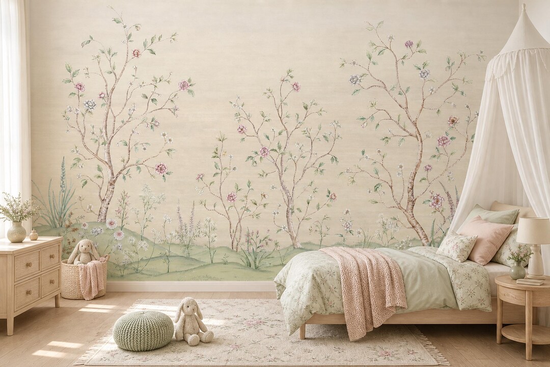 Tree Wallpaper With Soft Blossoms for Nursery Rooms - Etsy