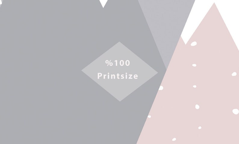 May include: Abstract geometric print with a gray, pink, and white color scheme. The print features a diamond shape with the text "%100 Printsize".