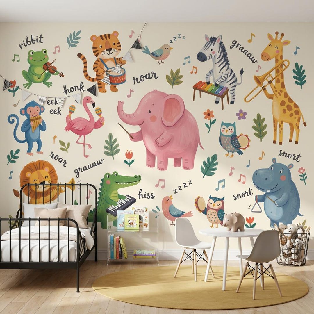 Instrument Land Kids Wallpaper Cute Animals Removable Peel and Stick Musical ...