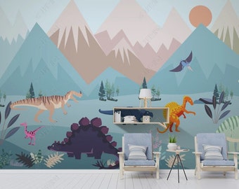 Dino Wallpaper / Dinosaur Wallpaper / Colorful Wallpaper / Kids Room Wallpaper / Adhesive Wallpaper /  Wallpaper / Removable