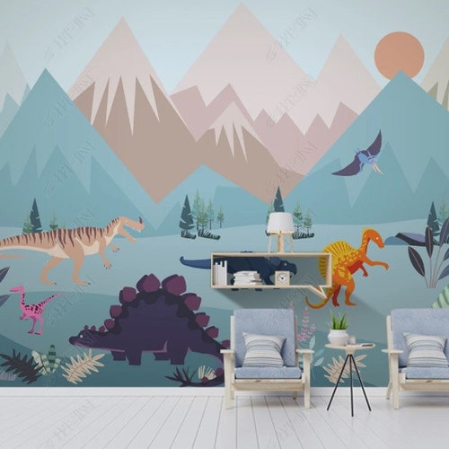 Dino Wallpaper / Dinosaur Wallpaper / Colorful Wallpaper / Etsy