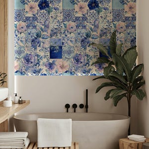 Blaue Blumen Fliesen Tapete Ablösbare Schälen und Aufkleben Aquarell Wand Doppelrolle