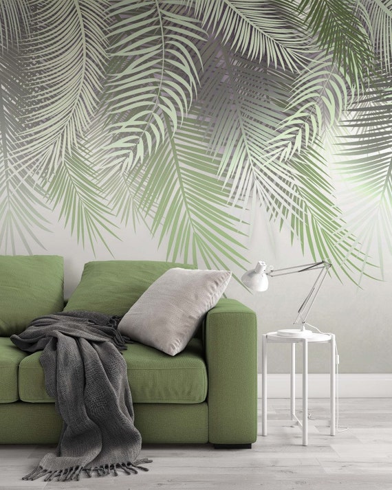 Hanging from Above Palm Branches Leaves Wallpaper / Plants Wallpaper/  Leaf Wallpaper / Floral Wallpaper /  Wallpaper / Wall Decor