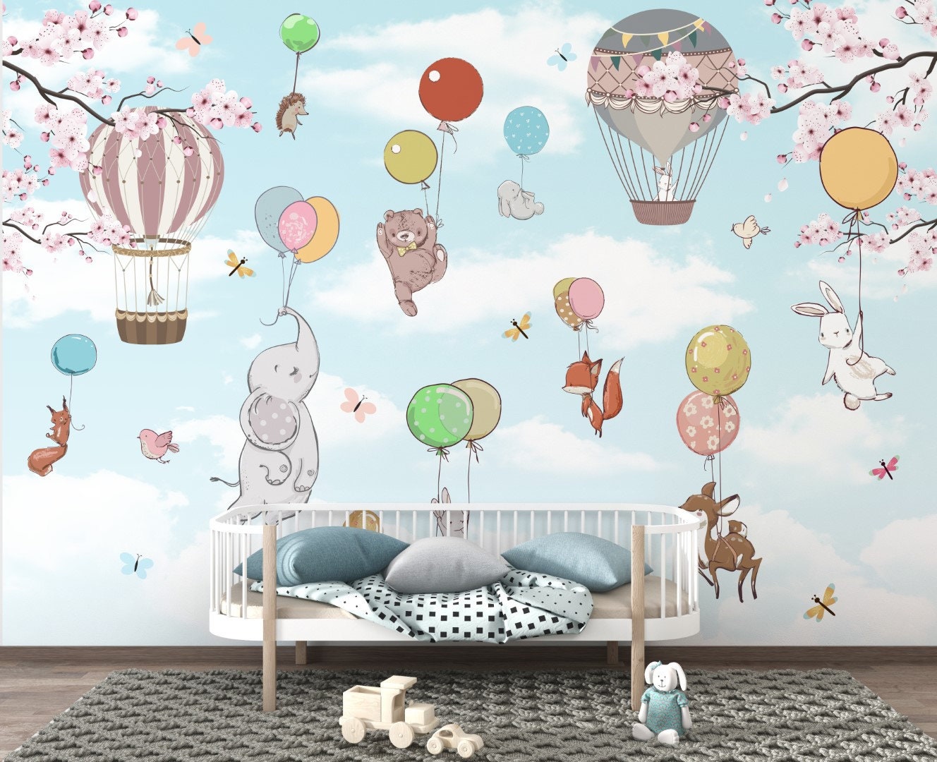 Süße Tiere am Himmel auf bunten Luftballons zum Abziehen und Aufkleben /  Tapete fürs Kinderzimmer / Lustige Tapete / Wanddeko - Etsy Österreich, image size:1328x1080