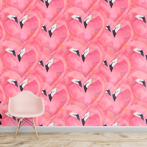 Flamingobehang Roze Peel and Stick-muurschildering abstracte hartvorm muurdecoratie