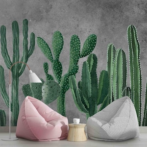 Carta da parati adesiva con cactus del deserto verde / Carta da parati con muro di mattoni / Murale da parete / Decorazione da parete / Carta da parati moderna