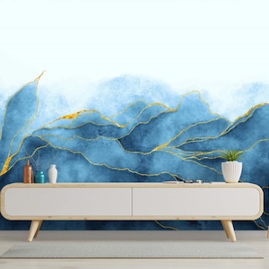 Tributaries of the River Abstract Wallpaper / Blue Marble Texture Wallpaper / Adhesive Wallpaper / Peel and Stick Wallpaper / Wall Decor