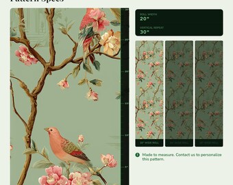 鳥の花柄壁紙 ヴィンテージ 剥がせる 貼ってはがせる 壁用 ダブル