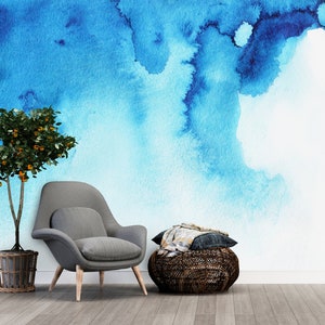 Blue White Wallpaper Watercolor Pattern Wall Decor Abstract Peel and Stick Wall Mural
