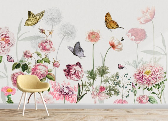 Kids Floral Gardens with Butterflies Wallpaper Mural • Wallmur®