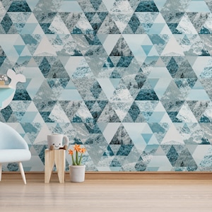 Papier peint géométrique forêt abstraite murale triangle autocollant art mural vert amovible
