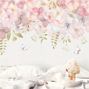 Rose Floral Wallpaper / Flowers Watercolor Wall Murals / Peel & Stick Removable Wallpaper