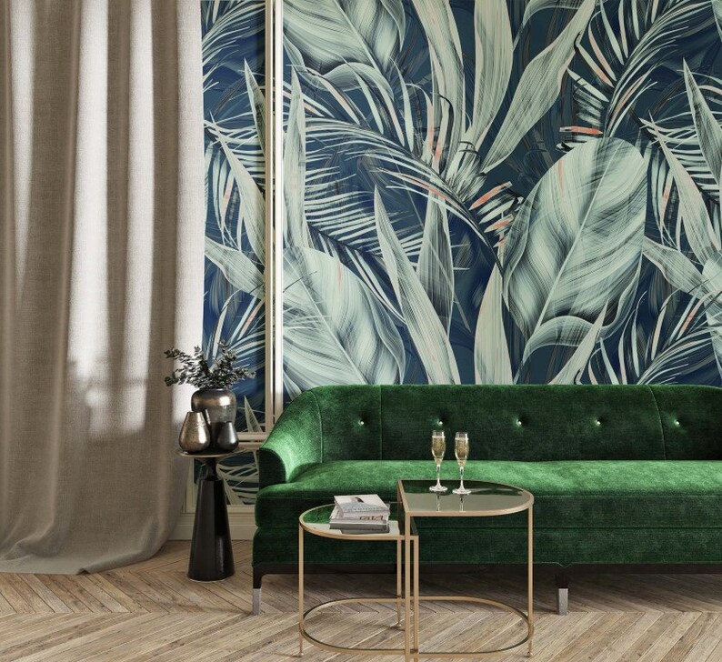Exotic Leaves Wallpaper Green Leaves Peel and Stick Floral Wall Mural ...