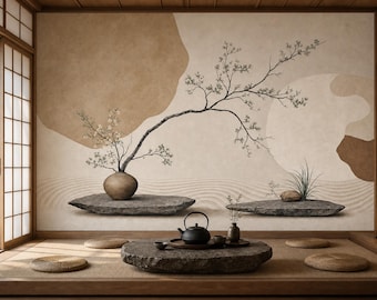 Bloemenbehang met zen-takkendesign voor de woonkamer