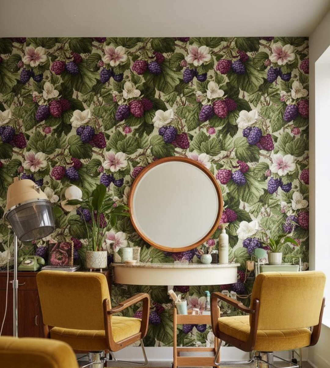 Vintage Floral Wallpaper Berries Removable Peel and Stick Nature Wall ...