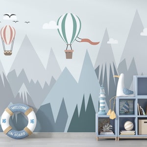 Snowy Mountain Wallpaper Kids Wall Mural Air Balloons Peel and Stick ...