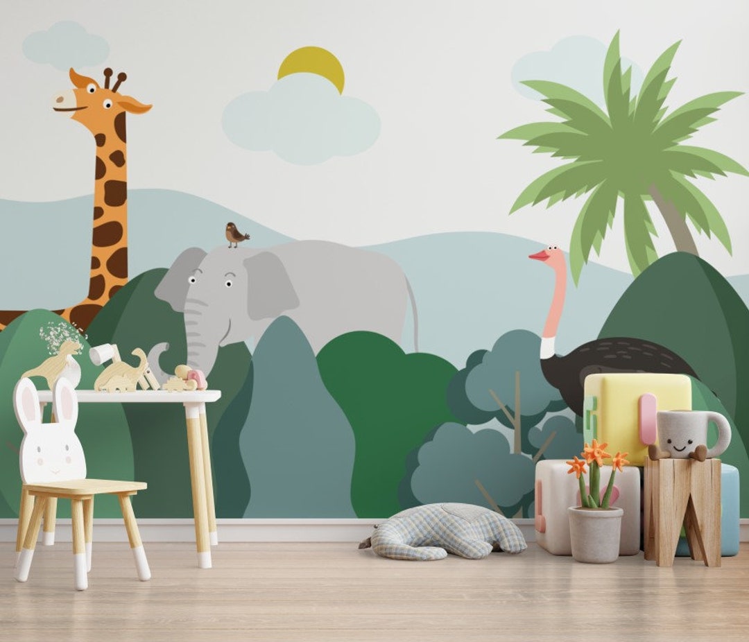 Cute Animals Wallpaper Kids Fun Peel and Stick Wall Mural Nursery Wall ...