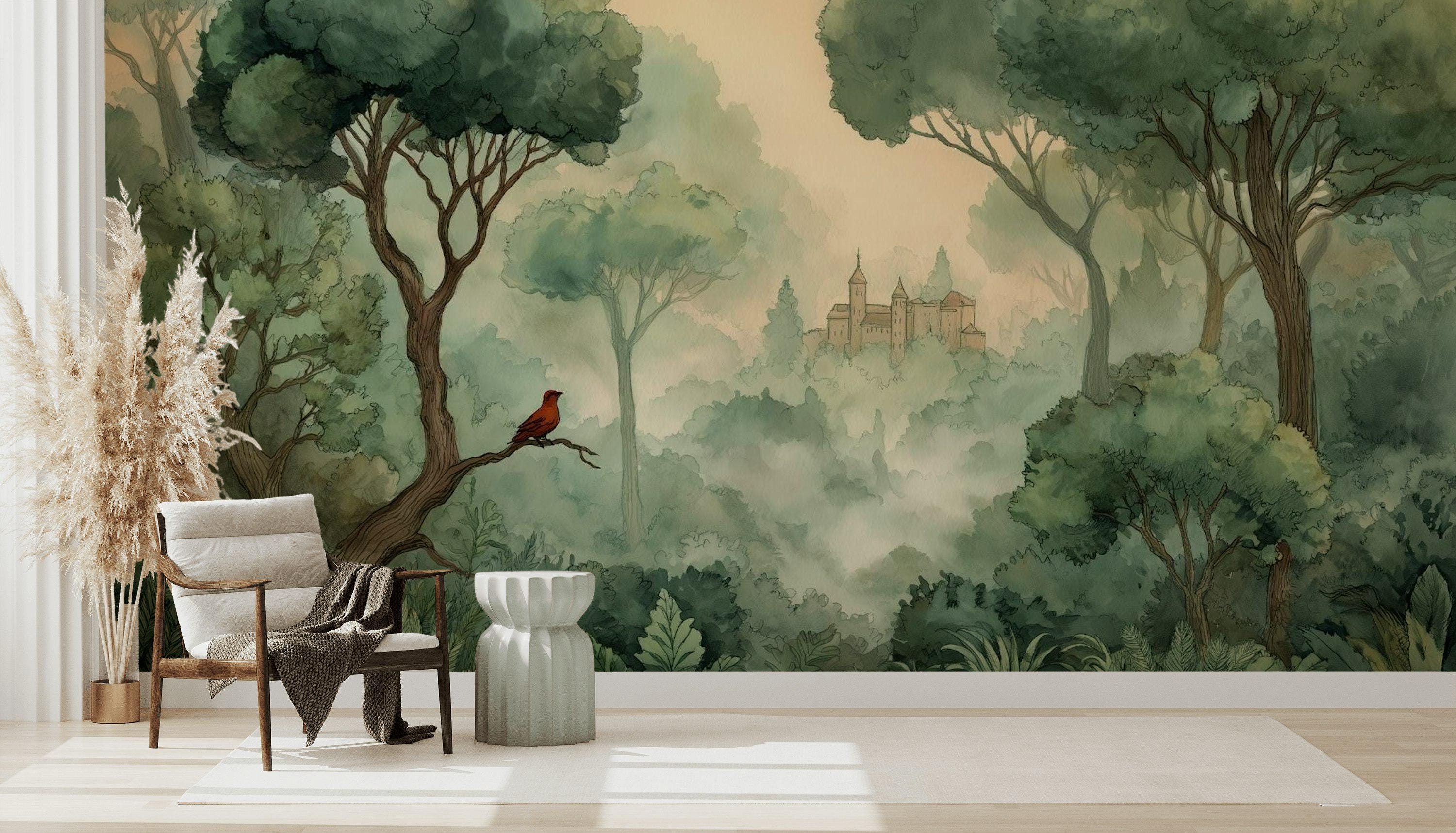 Forest Castle Wallpaper Misty Removable Peel and Stick Woodland Wall ...