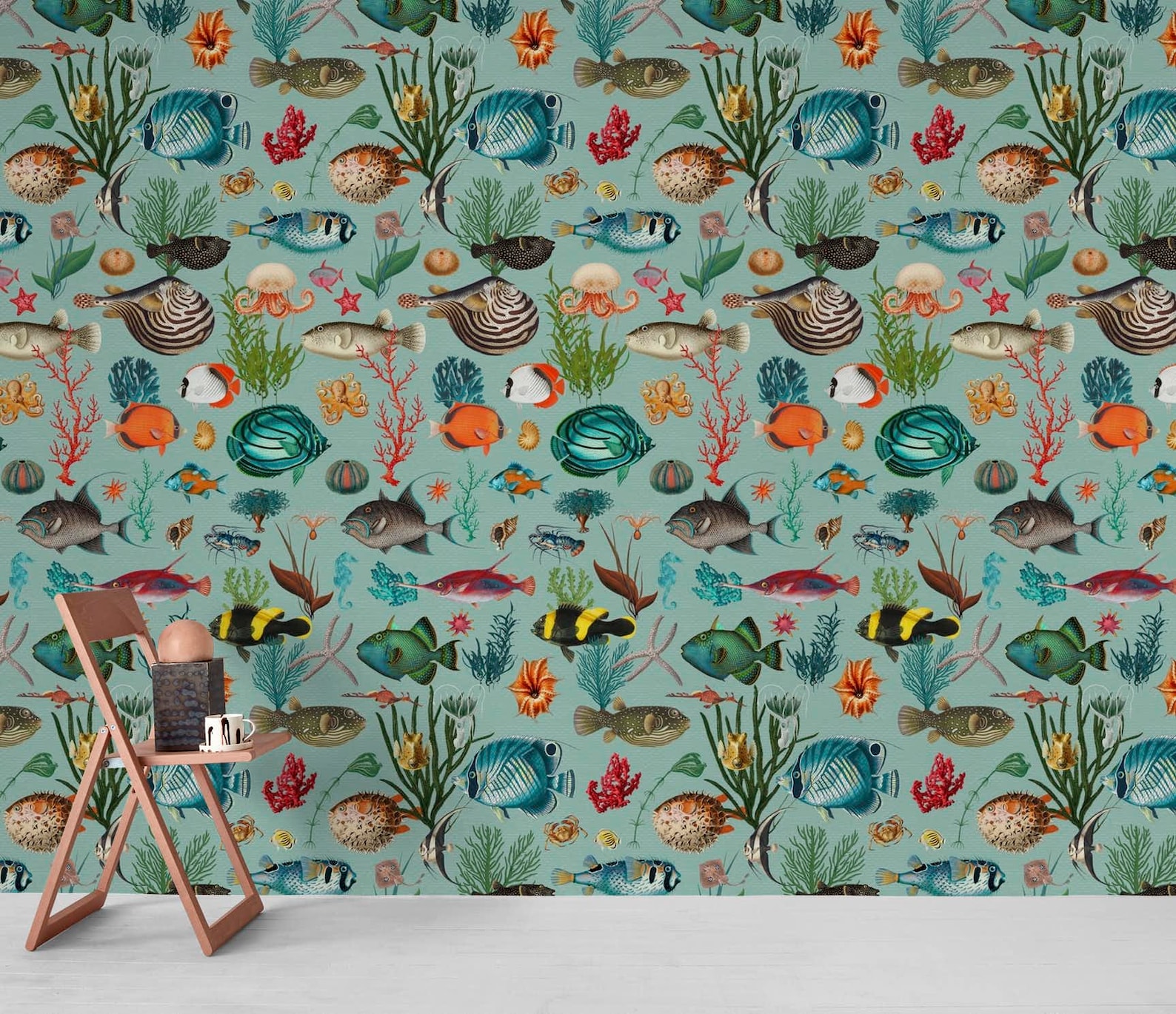 Oceania Wallpaper in duck egg CUSTOM SIZE wall mural Peel