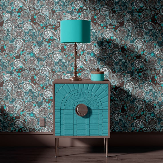 Paisley Mandala Wallpaper Turquoise Teal Blue Brown CUSTOM - Etsy Canada Paisley Mandala Wallpaper Turquoise Teal Blue Brown CUSTOM - Etsy Canada