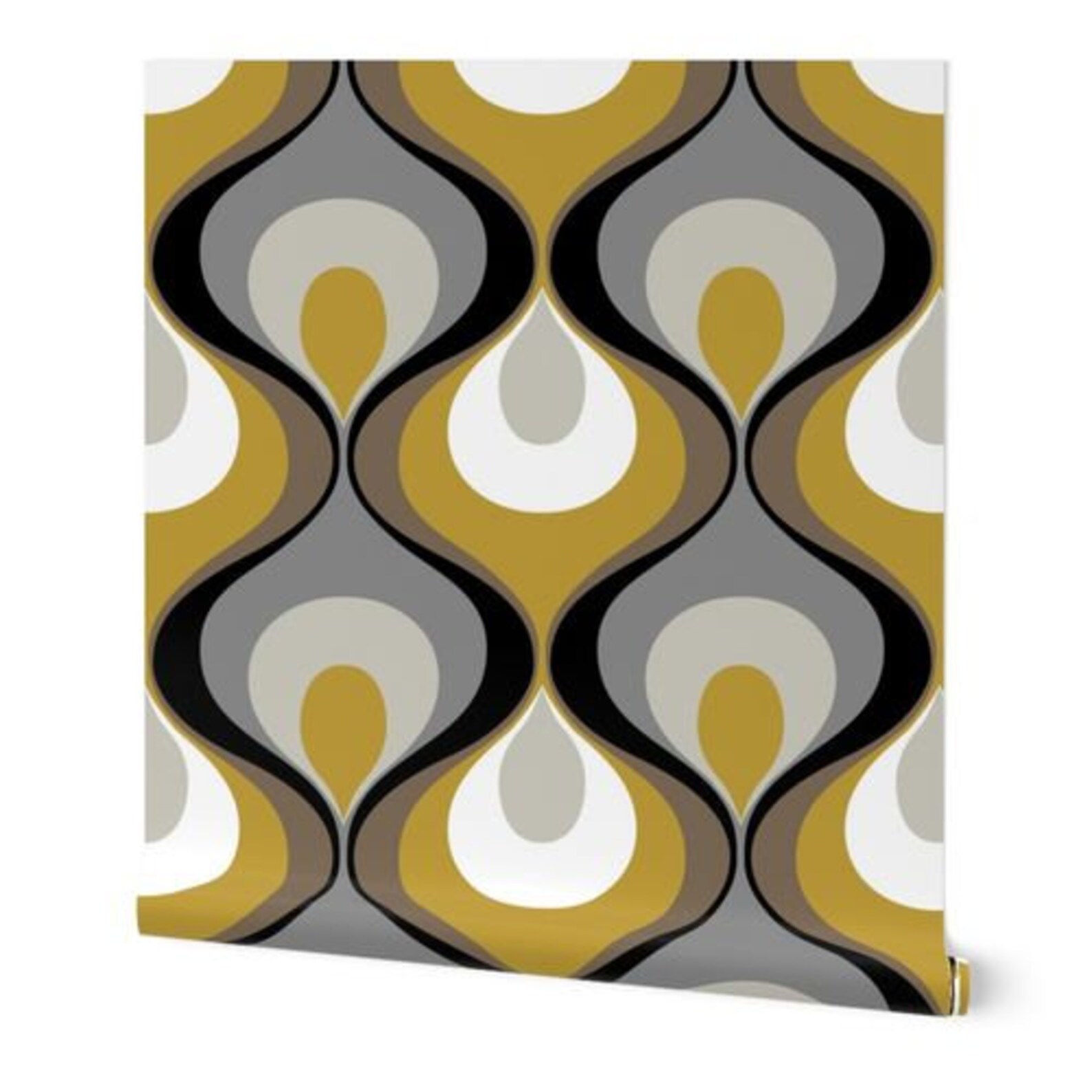 Retro Mood Wallpaper Mustard Grey Taupe Beige Black White Peel Etsy UK
