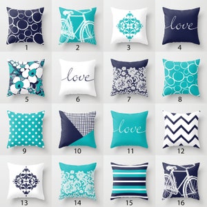 Turquoise Navy Blue White Throw Pillow Mix and Match Indoor Outdoor Cushion Cover Accent Couch Toss Geometric Modern Bedding Living Room Etsy Canada