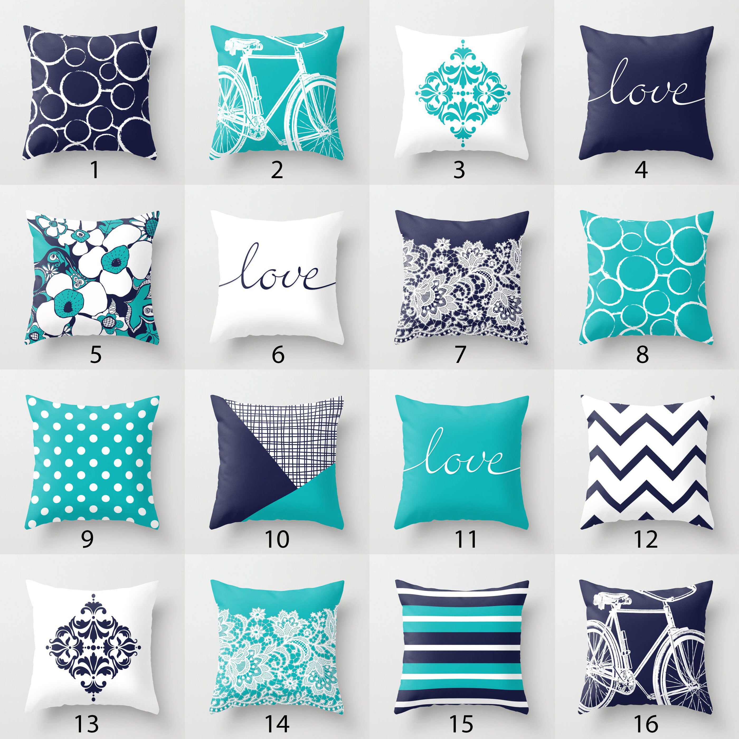 Teal and navy throw clearance pillows