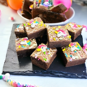 Bespoke Unicorn Themed Chocolate Fudge Letterbox Brownies With Icing Toppers | Perfect for Birthdays, parties, hug in the post & more!