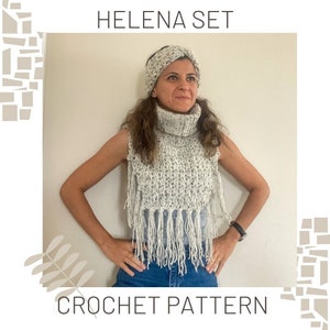 Helena Set: Poncho and Headband Crochet Pattern (Digital download only), Crochet Capelet Pattern, Crochet Neckwarmer Pattern