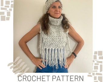 Helena Set: Poncho and Headband Crochet Pattern (Digital download only), Crochet Capelet Pattern, Crochet Neckwarmer Pattern