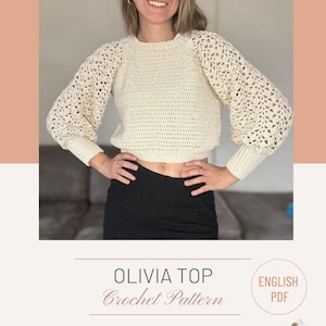 Olivia Top Crochet Pattern (Digital download only - English PDF only) | Crochet Top-down Lace Sweater Pattern