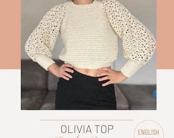 Olivia Top Virkmönster (endast digital nedladdning - endast engelsk PDF) | Virkad spetströja uppifrån och ner