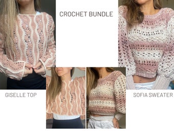 Crochet Pattern Bundle 4: Giselle Top / Sofia Sweater Crochet Patterns (Digital download only)