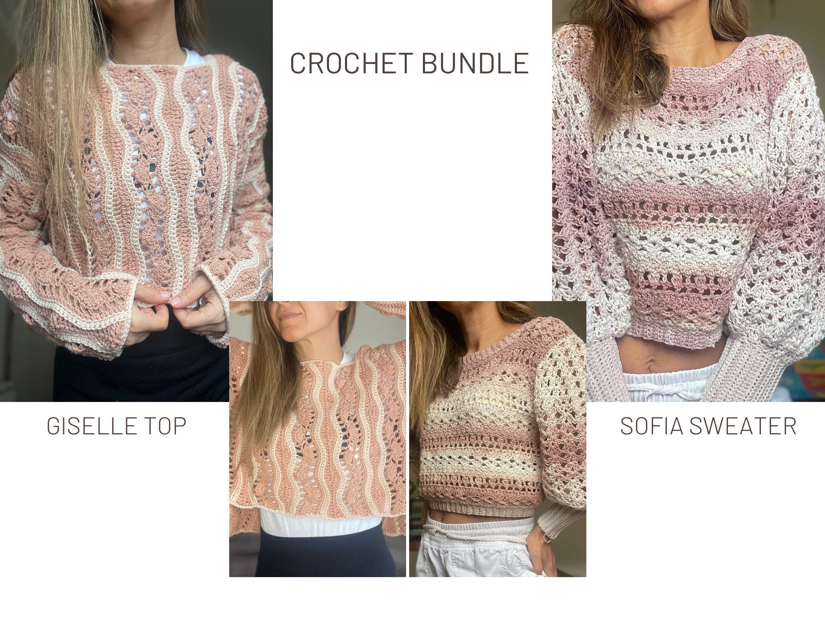 Crochet Pattern Bundle 4: Giselle Top / Sofia Sweater Crochet Patterns  digital Download Only 