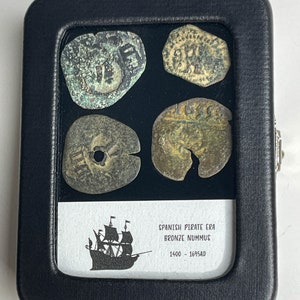 4 Ancient Pirate Coins In Glass Case - INSANE DEAL - Authentic - Quality - Amazing Piece of History | 1400 - 1695 - Perfect Gift!