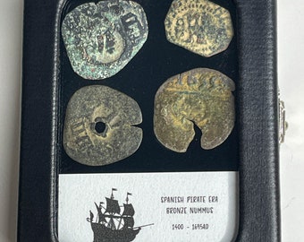 4 Ancient Pirate Coins In Glass Case - INSANE DEAL - Authentic - Quality - Amazing Piece of History | 1400 - 1695 - Perfect Gift!