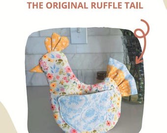 Chicken Oven Mitt Sewing Pattern PDF | Libby the Ruffle Tail Chicken Potholder Pattern | Farmhouse Kitchen | Vintage inspired potholder